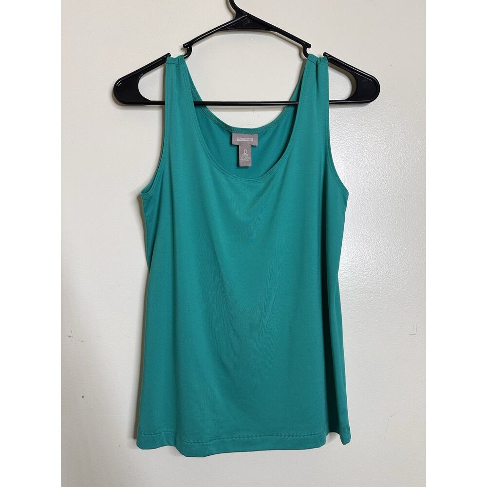 Chicos Size 0 US Size 6 Jungle Green Stretchy Tank Top Layering Capsule Wardrobe